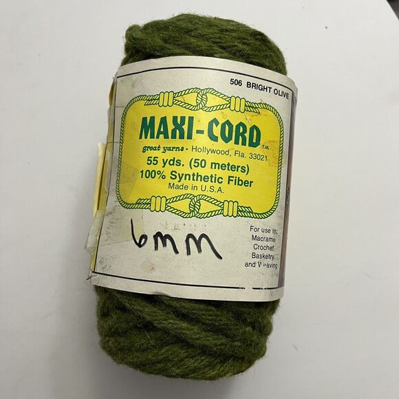 Maxi-Cord Other - Vintage Maxi Cord 6mm 55 Yards Macrame Crochet Basketry Weaving Knotting Green